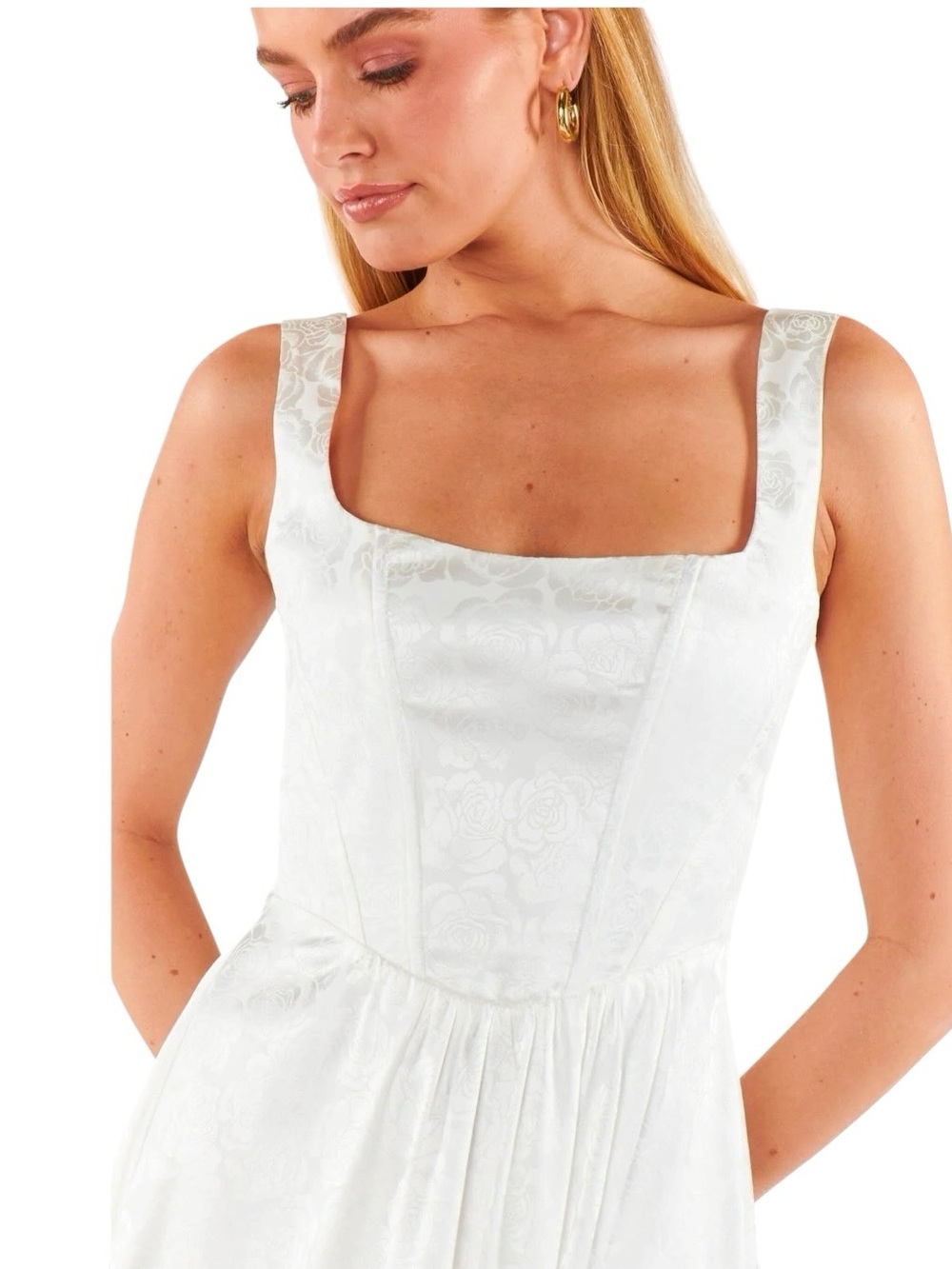 Show Me Your Mumu Nina Midi Dress Womens XXL White Rose Satin Lined Smocked Back - Picture 3 of 13